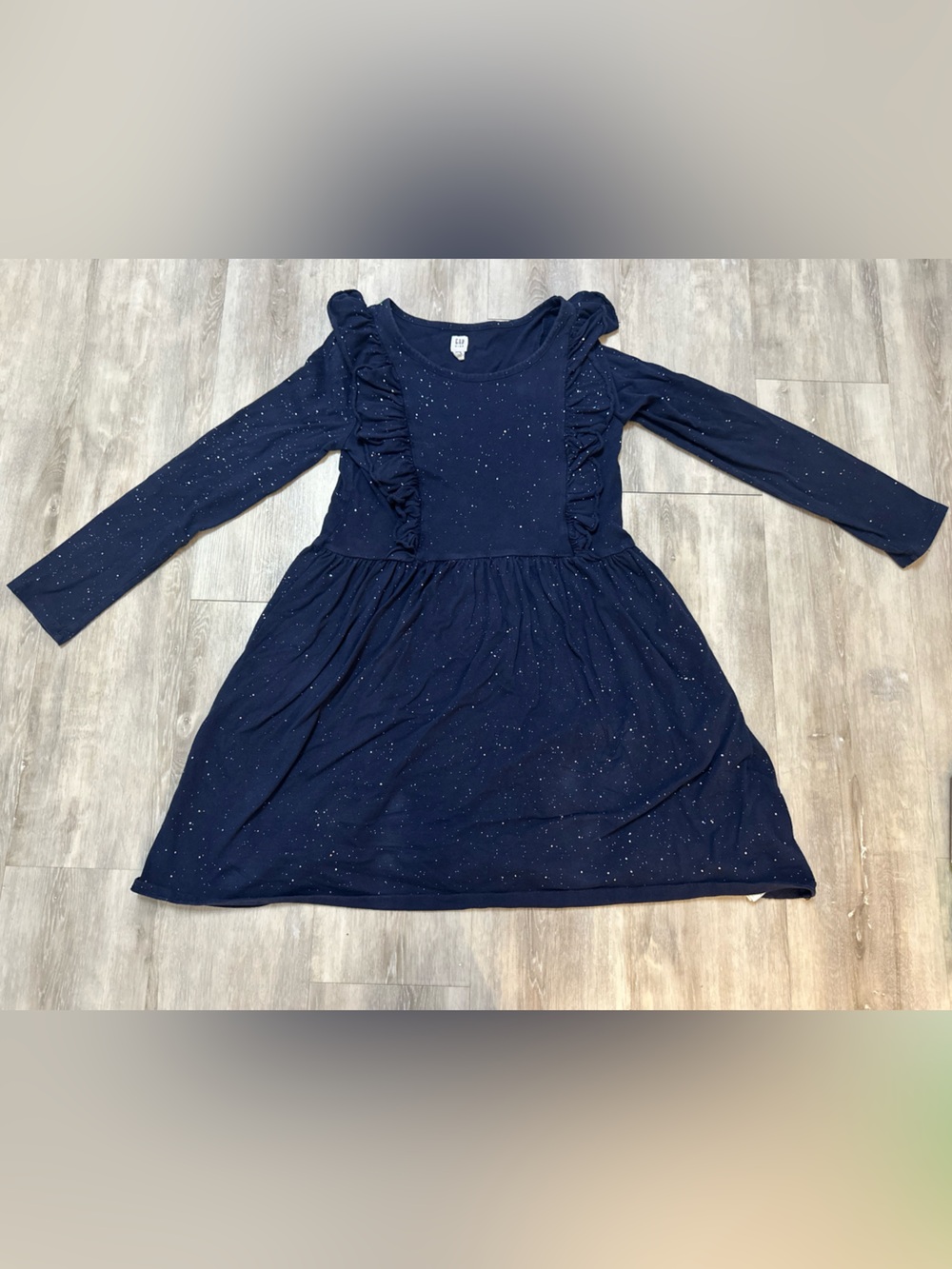 GAP Girls Navy Sparkle Ruffle Dress, Size 14-16